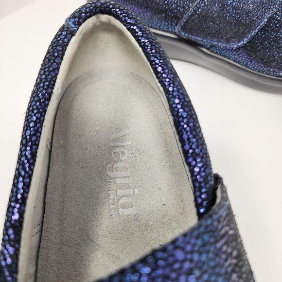 Alegria Lauryn Comfort Loafer Women EU38/US8-8.5 Wide Metallic Blue Leather - Picture 10 of 14